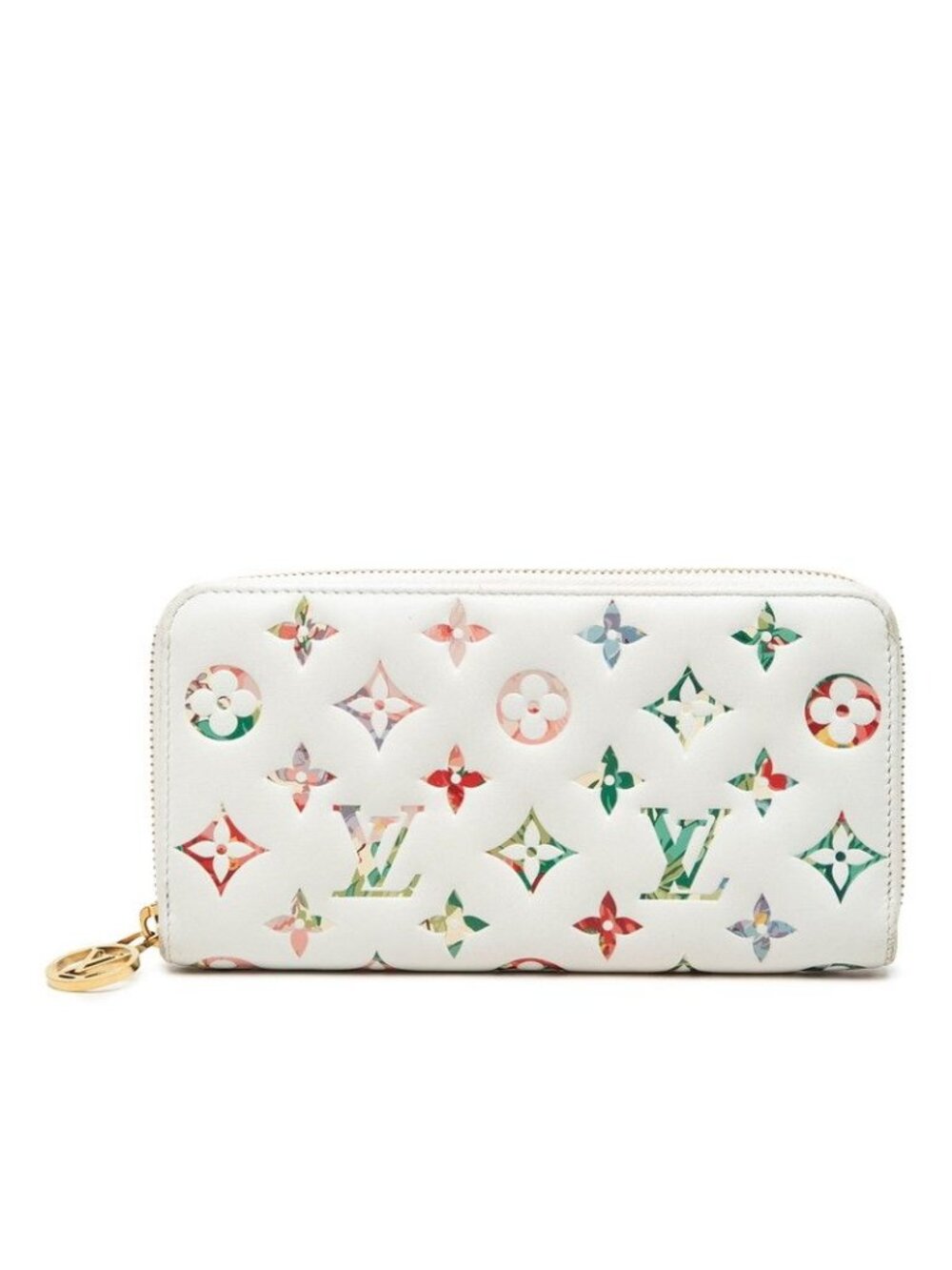 Louis Vuitton LV Garden Monogram Zippy Wallet Zip Around White Multicolor